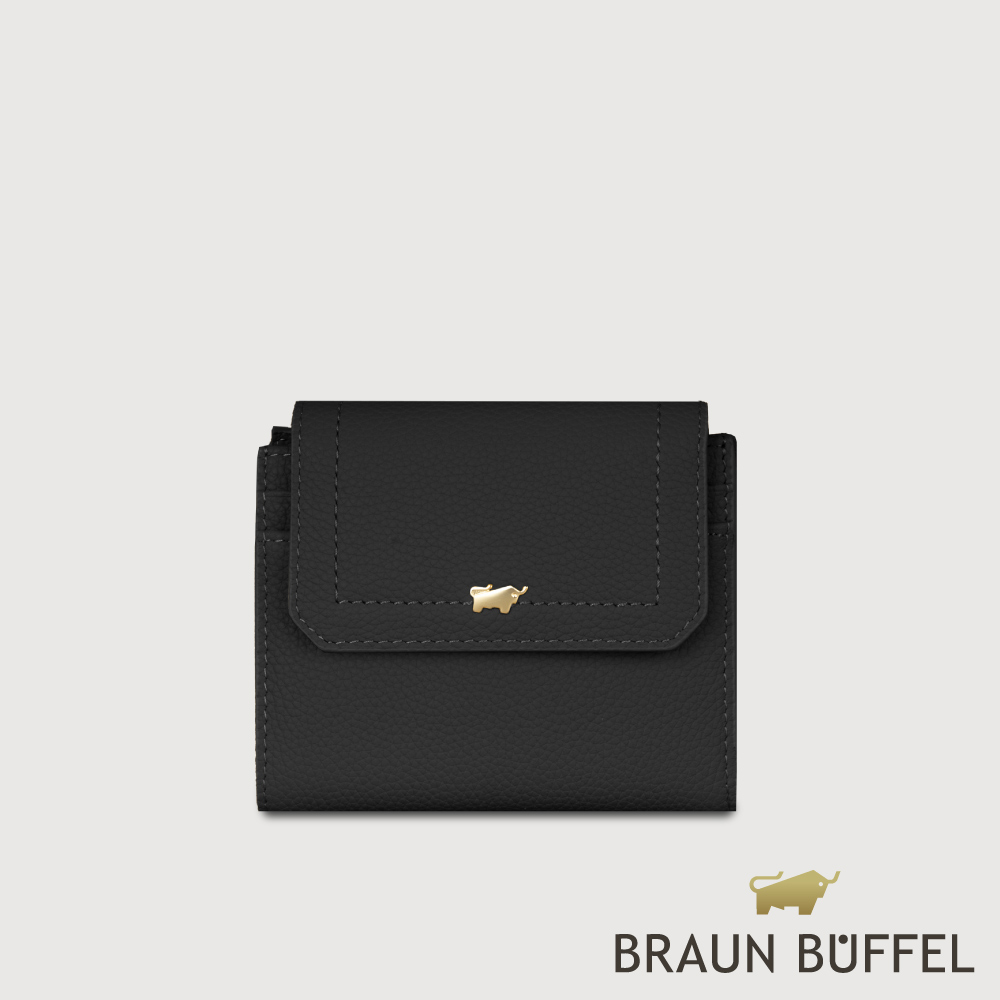BRAUN BUFFEL 德國小金牛 台灣總代理 珍妮絲 8卡三折短夾-黑色/BF840-414-BK