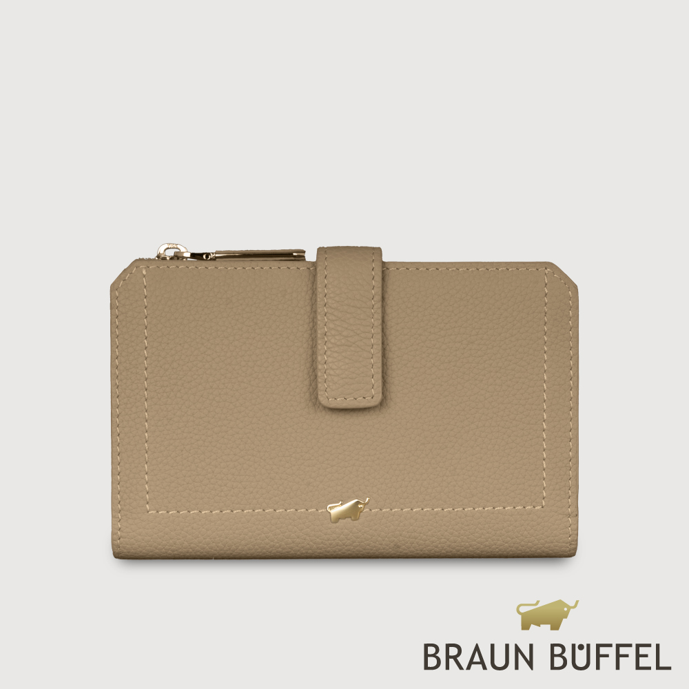 BRAUN BUFFEL 德國小金牛 台灣總代理 珍妮絲  10卡兩折中夾-奶茶棕/BF840-502-SVM