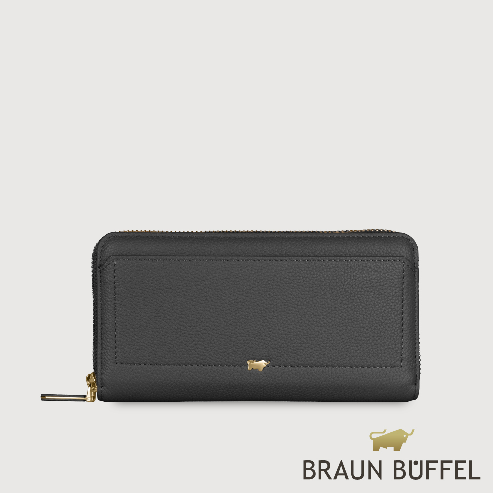 BRAUN BUFFEL 德國小金牛 台灣總代理 珍妮絲 13卡拉鍊長夾-黑色/BF840-602-BK