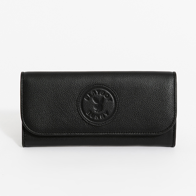PLAYBOY 翻蓋長夾(薄款) Leather Mark系列 - 黑色