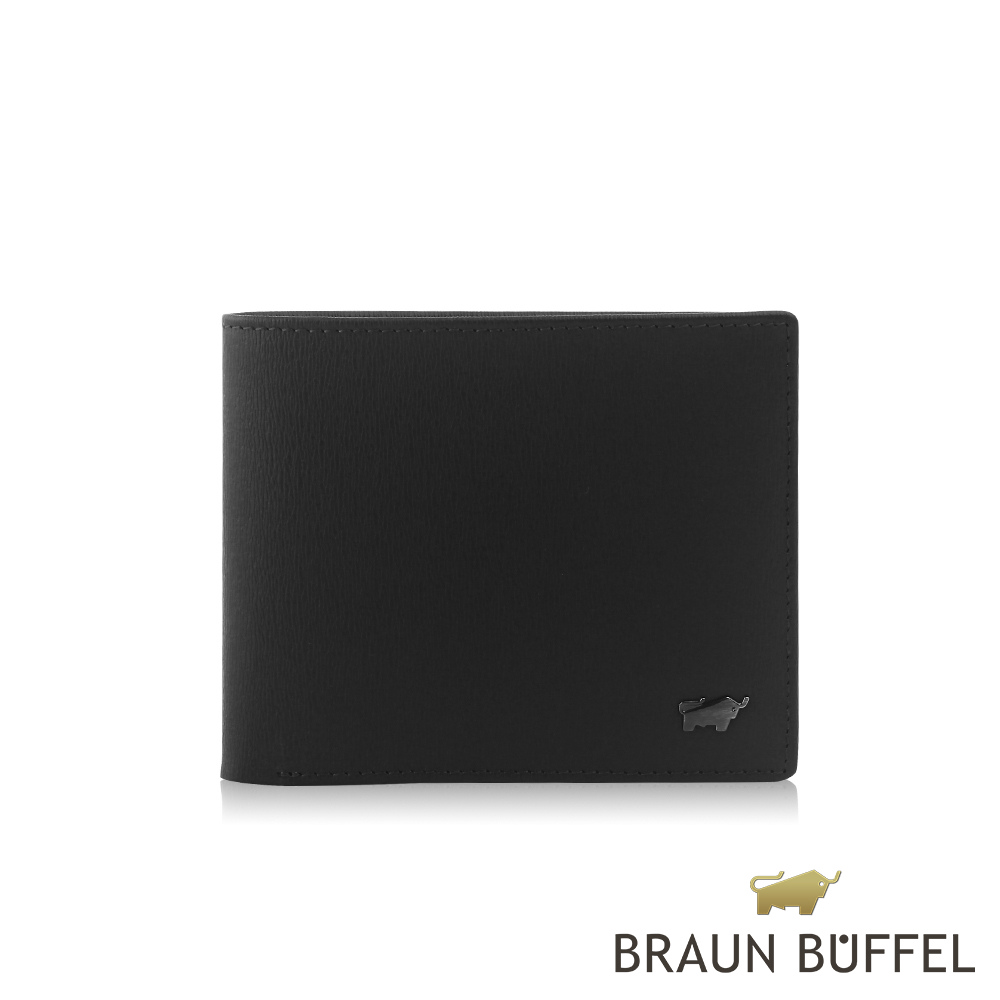 BRAUN BUFFEL 德國小金牛 台灣總代理 默瑟-II 8卡中翻零錢袋短夾-黑色/BF384-318-BK