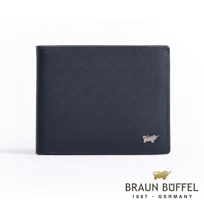 BRAUN BUFFEL 德國小金牛 HOMME-M紳士系列8卡中間翻窗格零錢皮夾深藍