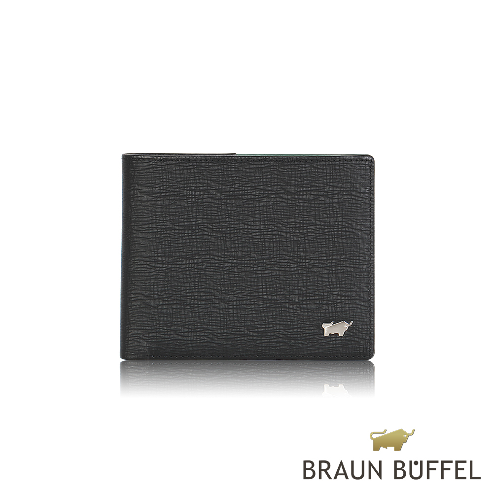 BRAUN BUFFEL 德國小金牛 台灣總代理 瓦拉頓 12卡中間翻透明窗短夾-黑色/BF397-317-BK