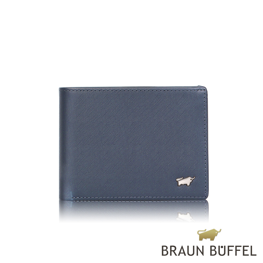 BRAUN BUFFEL 德國小金牛 台灣總代理 HOMME-M 6卡男夾-深藍色/BF306-312-MAR