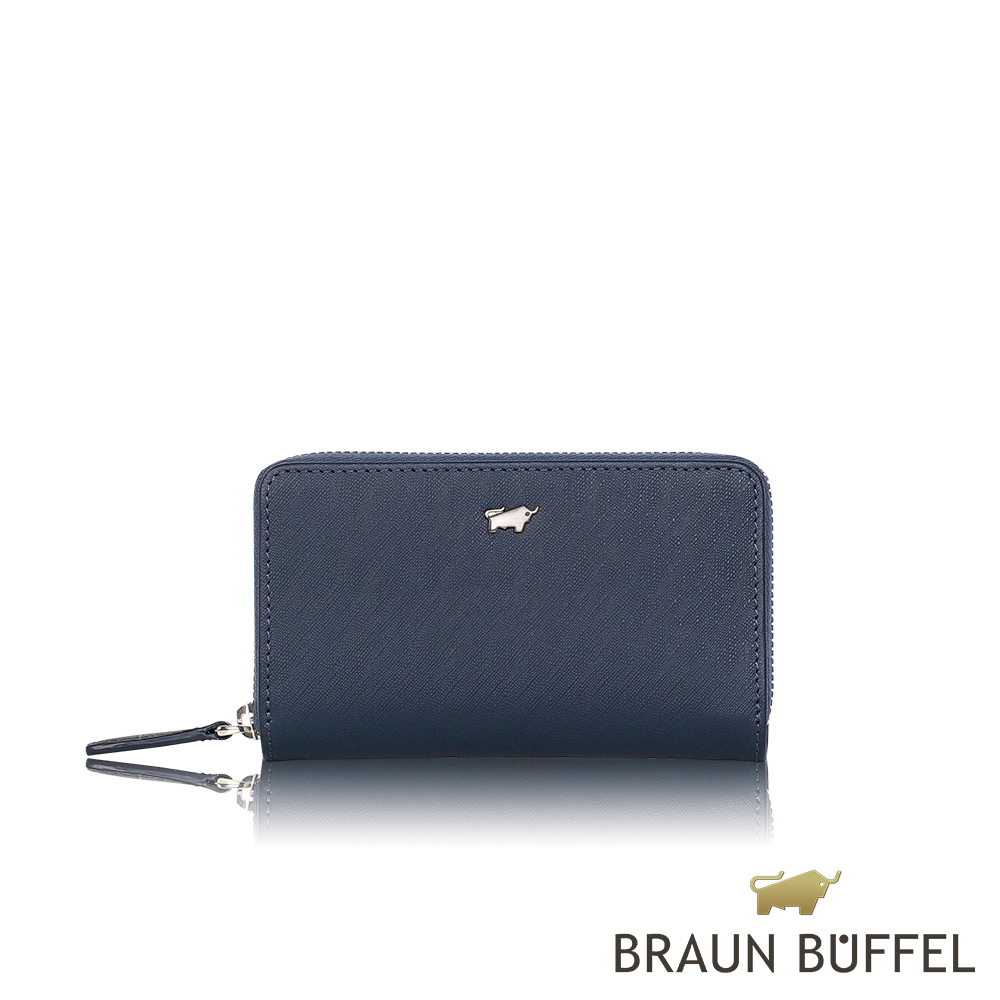 BRAUN BUFFEL 德國小金牛 台灣總代理 HOMME-M 拉鍊零錢包-深藍色/BF306-161-MAR