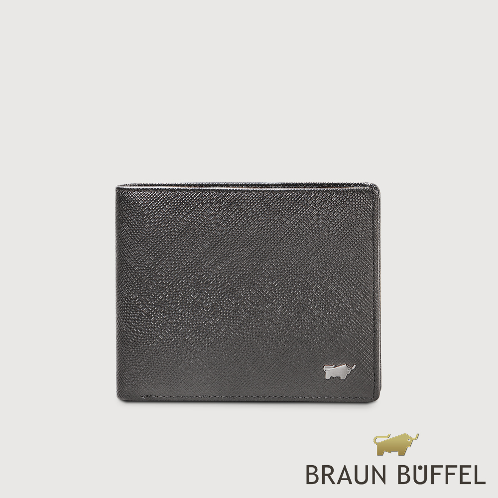 BRAUN BUFFEL 德國小金牛 台灣總代理 尚恩A 12卡中間翻透明窗短夾-黑色/BF354-317-BK