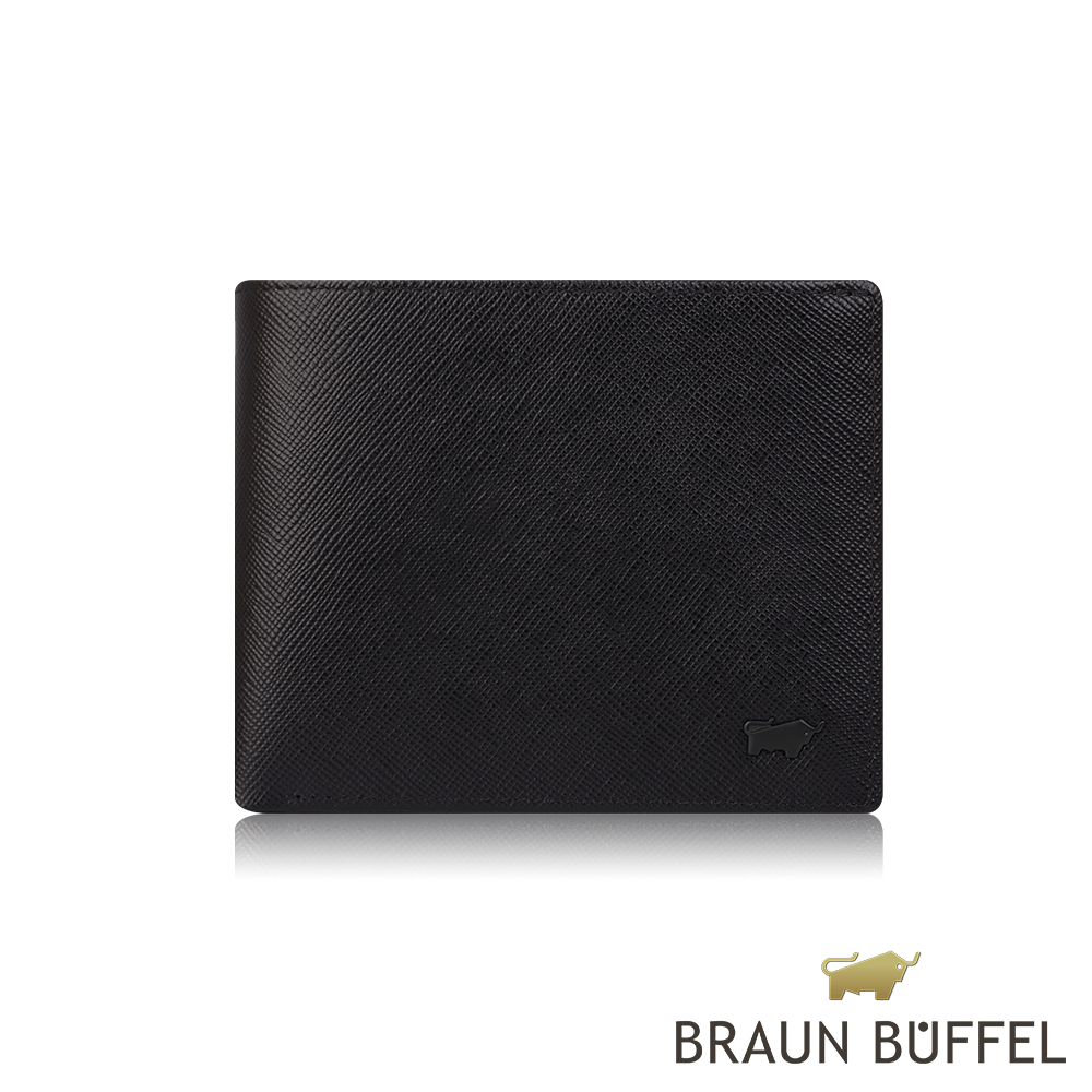 BRAUN BUFFEL 德國小金牛 台灣總代理洛菲諾P-II 8卡中間翻零錢袋皮夾-黑色/BF347-318-BK