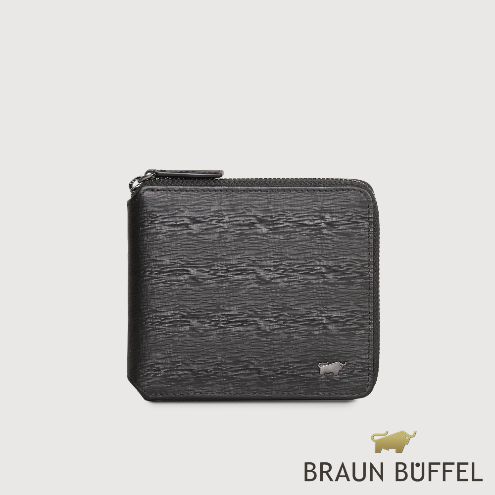 BRAUN BUFFEL 德國小金牛 台灣總代理 瓦拉頓-TW 8卡拉鍊皮夾-黑色/BF537-328-BK