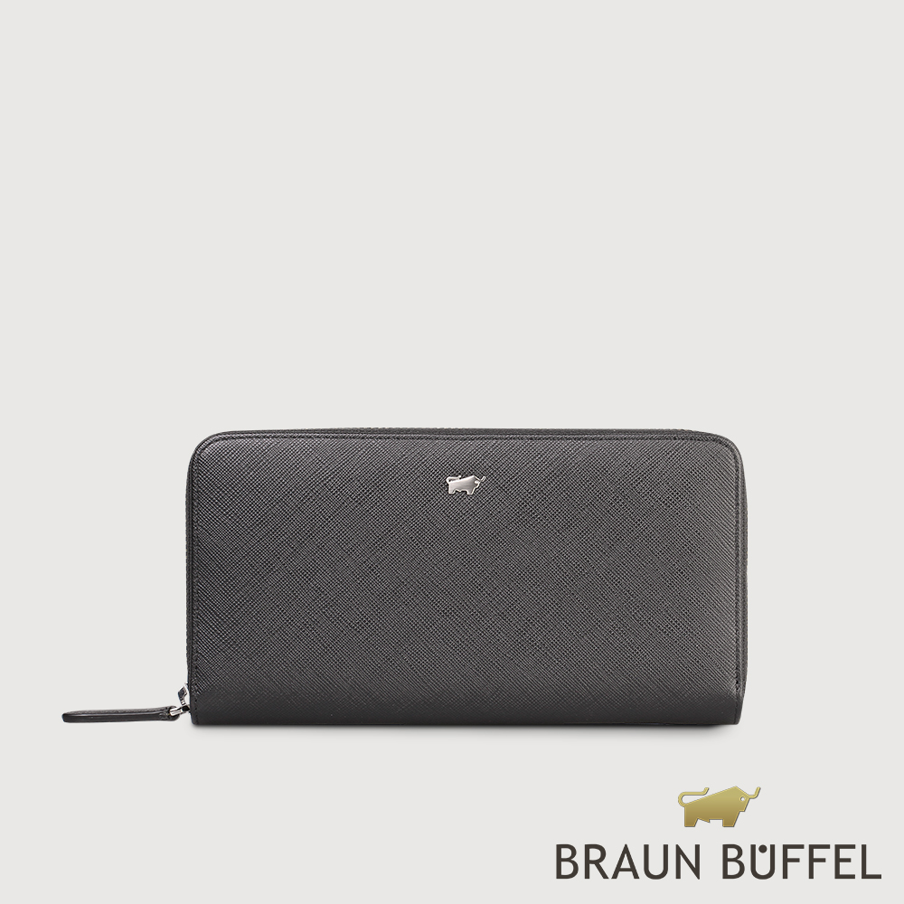 BRAUN BUFFEL 德國小金牛 台灣總代理 尚恩-A 12卡拉鍊長夾-黑色/BF354-602-BK