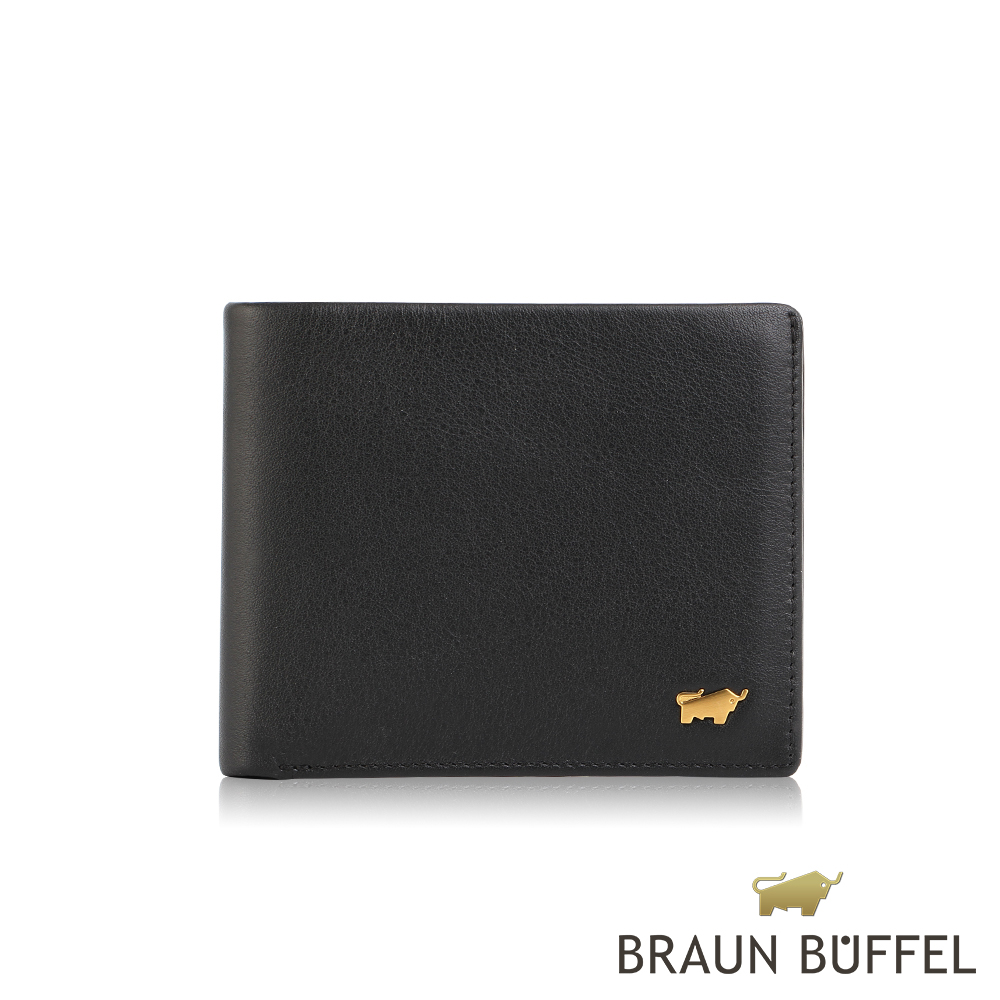 BRAUN BUFFEL 德國小金牛 台灣總代理 新遊牧族-TW 8卡中間翻零錢袋皮夾-黑色/BF380-318-BK