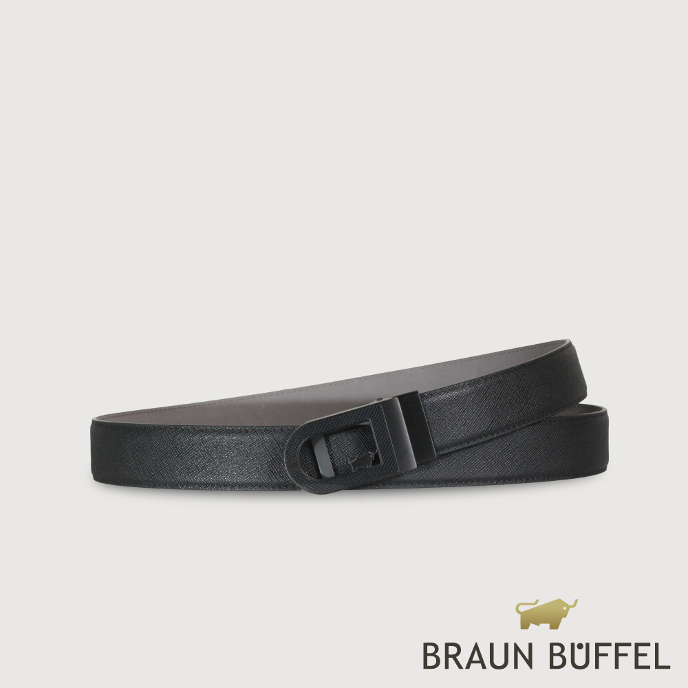 BRAUN BUFFEL 德國小金牛 台灣總代理 時尚紳士 經典鏤空標誌自動扣皮帶-鎗色/BF25B-RO029-SGU