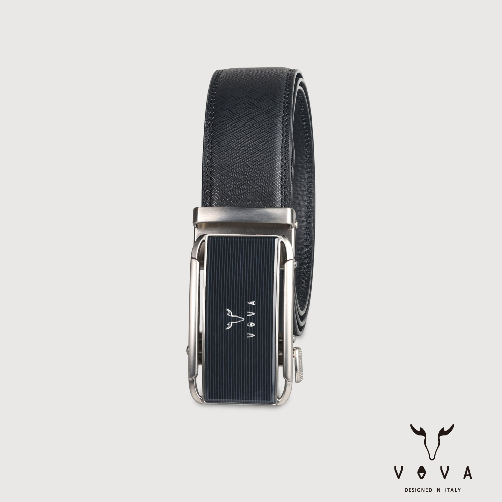 VOVA 沃汎 台灣總代理 職場型男 直條拉絲紋自動扣皮帶-銀色/VA019-010-SNK