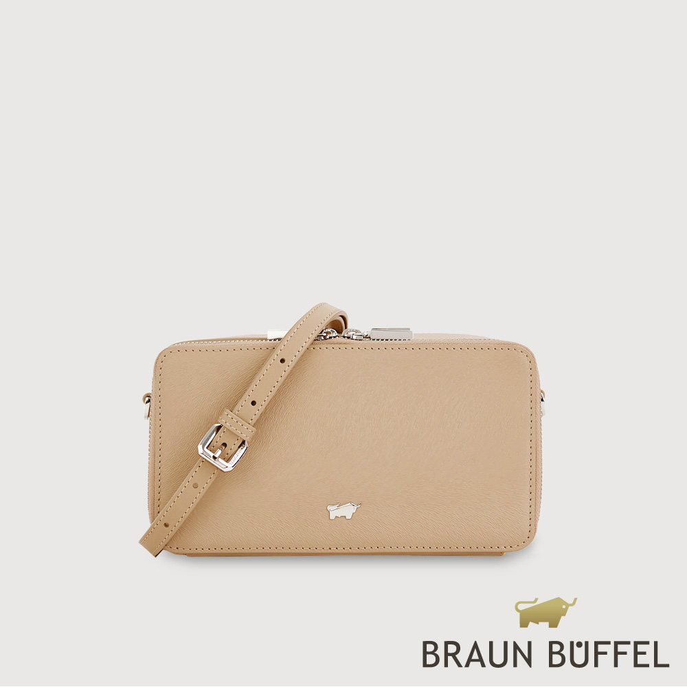 BRAUN BUFFEL 德國小金牛 台灣總代理 依雅娜 雙拉鍊斜背包-奶茶棕/BF853-11-SVM