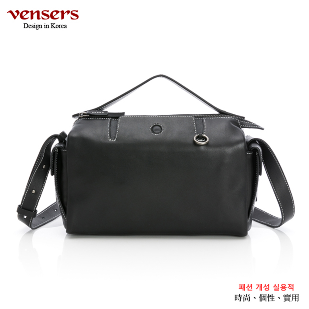 vensers 牛皮潮流個性包肩背包(NJ750301黑色)
