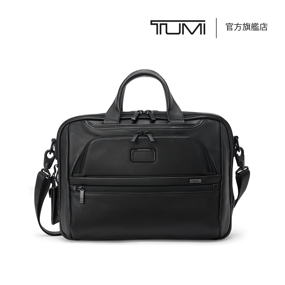 TUMI Alpha 中型 15 吋筆電皮革公事包 - 黑色