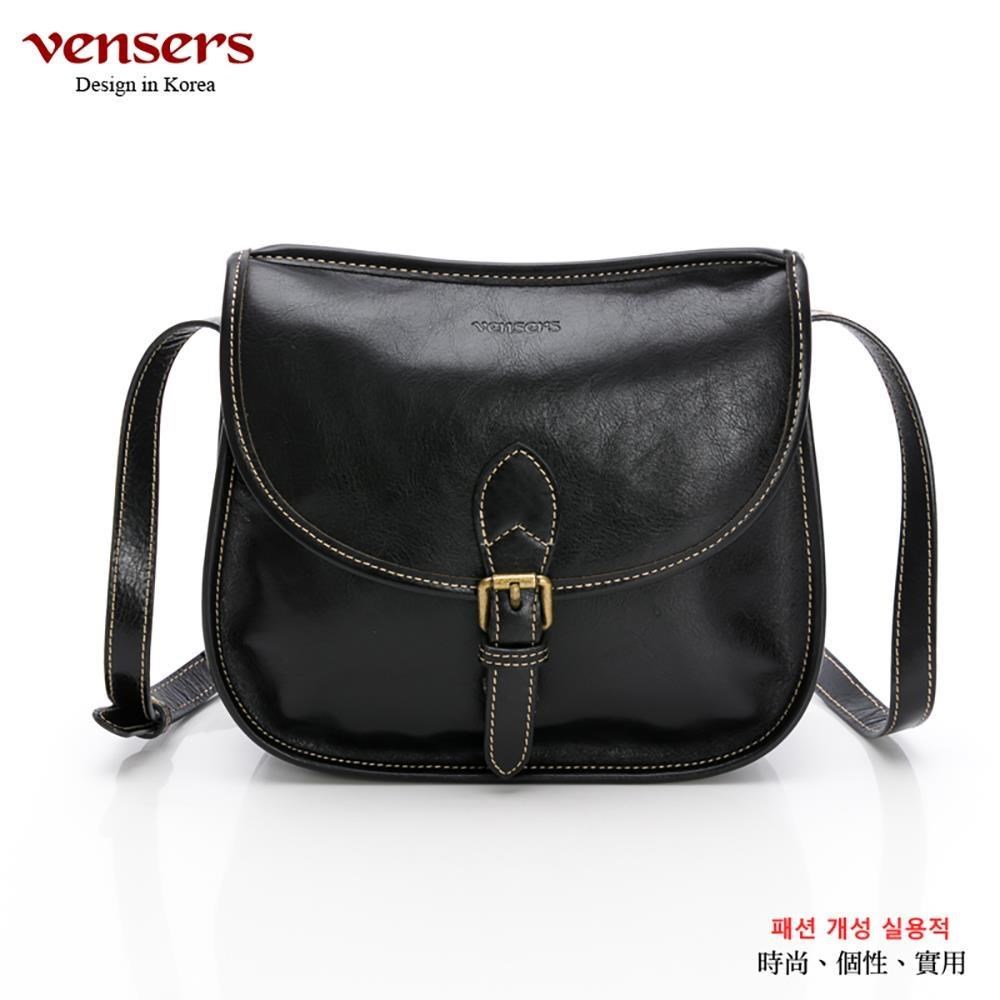 vensers 【vensers】牛皮潮流個性包-斜肩背包(NJ739502黑色)
