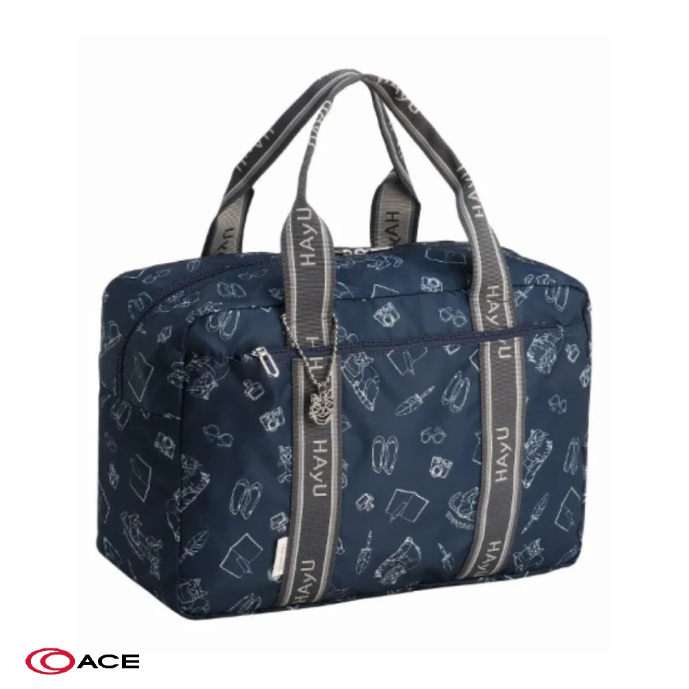ACE BAGS & LUGGAGE HAyU Folding Bag 藝術家貓咪圖騰折疊波士頓包/旅行袋(藍色17863)