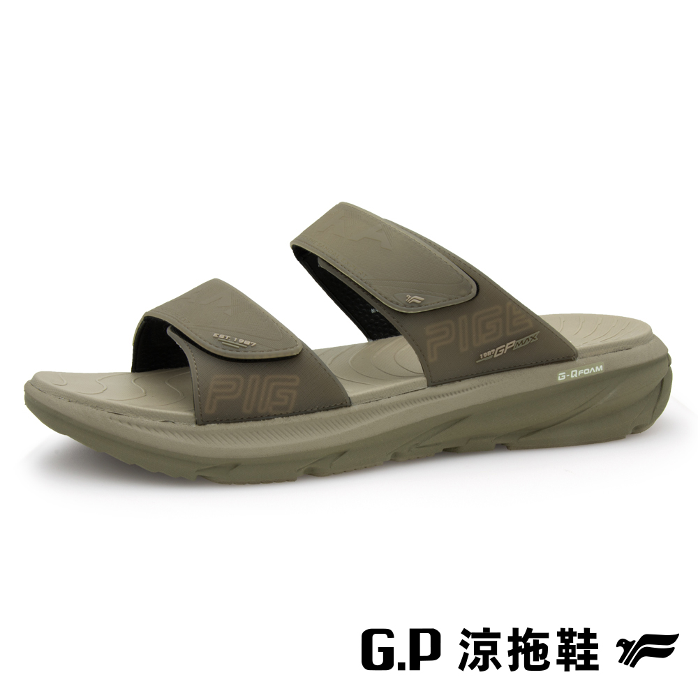 G.P 啟蒙 【G.P】男款高彈Q軟舒壓雙帶拖鞋G5663M-61 橄欖綠 (SIZE:39-45/46 共二色)