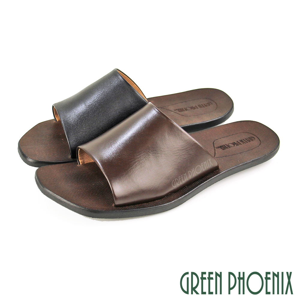 GREEN PHOENIX 波兒德 男 拖鞋 室內 室外 全真皮 牛皮 台灣製T12-18006