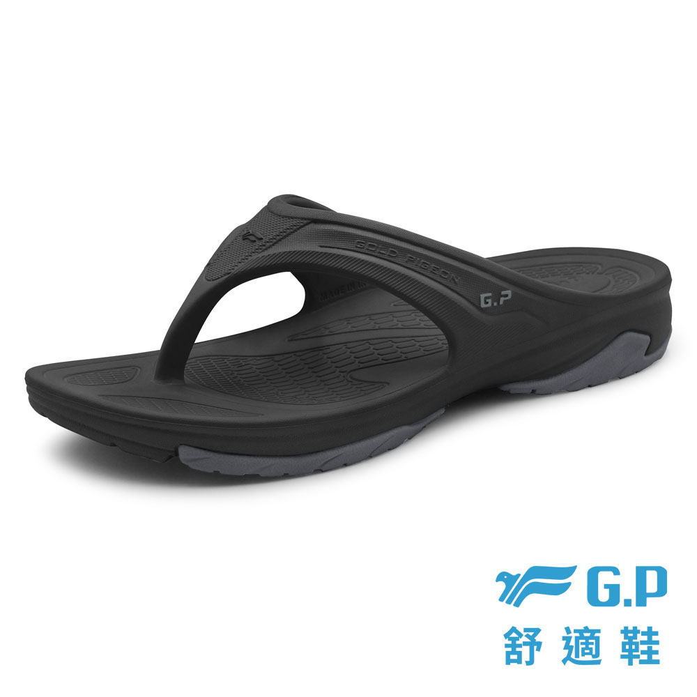 G.P 啟蒙 AQUOS男女款綠藻彈力防水人字拖鞋 A5337-10 黑色 (SIZE:36-44)