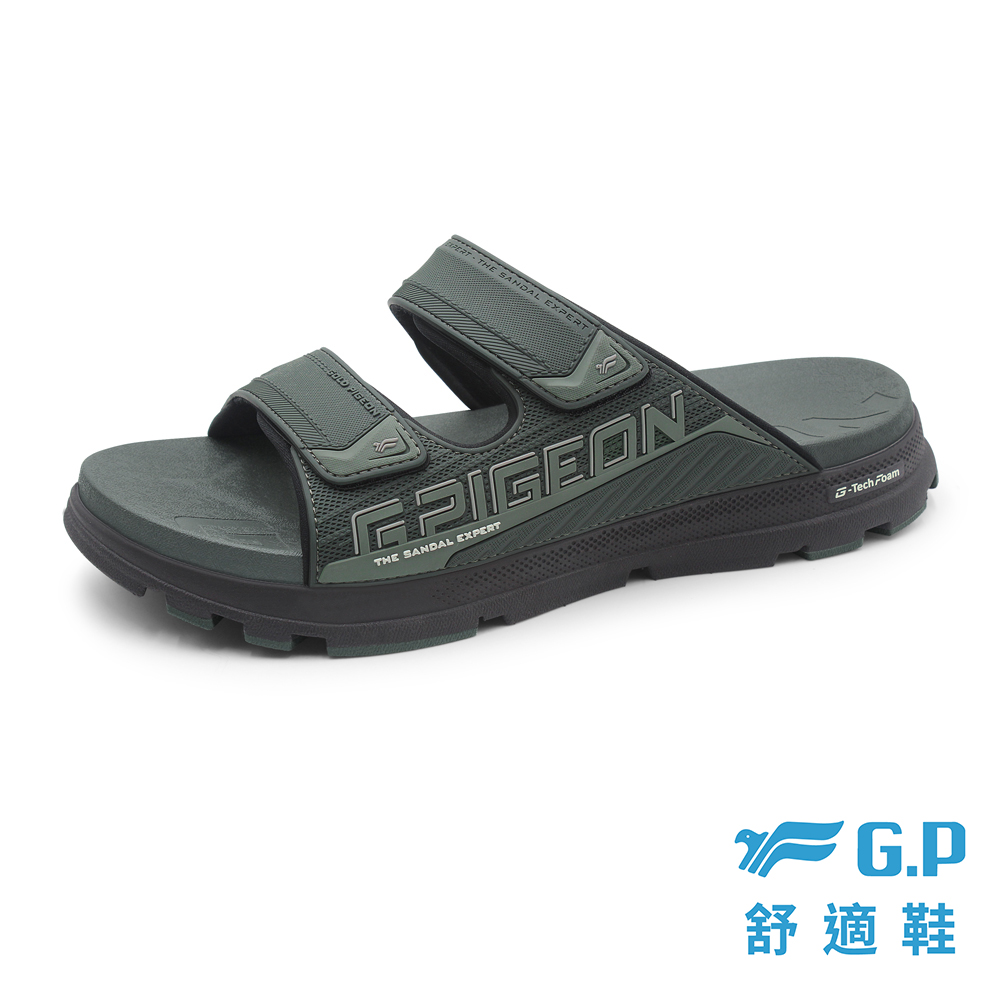G.P 啟蒙 【G.P】G-tech 男款發泡科技緩震高彈雙帶拖鞋G6188M-60 軍綠色 (SIZE:39-45 共三色)