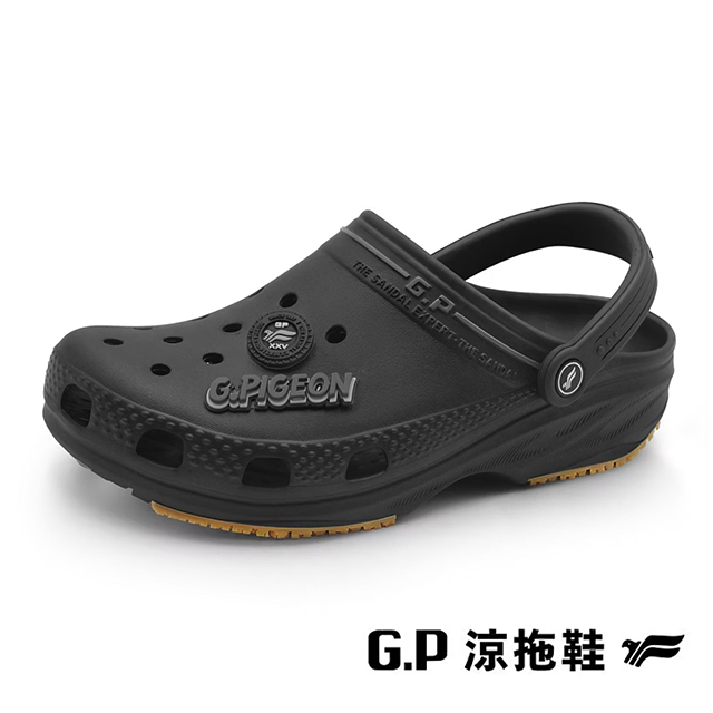 G.P 啟蒙 (男女共同款)AQUOS蛙特防油止滑工作廚師鞋 洞洞鞋 拖鞋 男女鞋-黑色