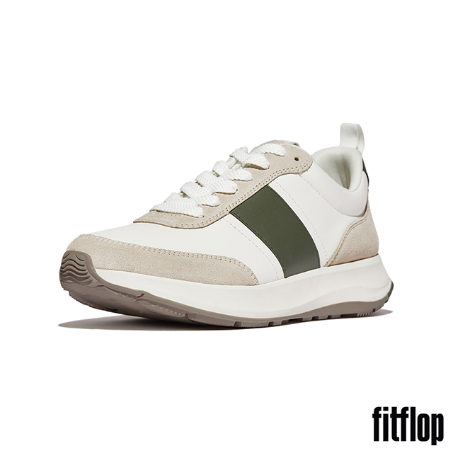 FitFlop F-MODE FLOW 皮革/麂皮/厚底休閒鞋-男(白色/綠色)