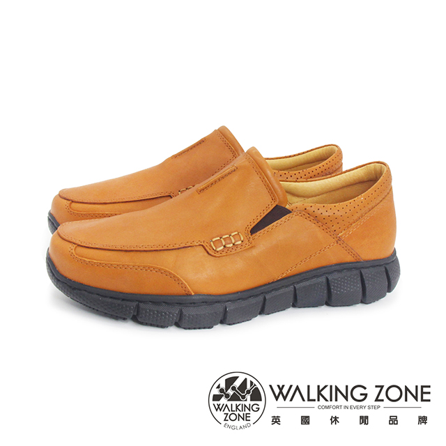 WALKING ZONE (男)簡約真牛皮防油滑休閒鞋 男鞋-深棕色