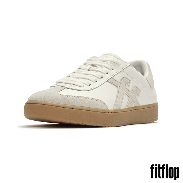 FitFlop THE DASH T字形皮革/麂皮休閑鞋-男(都會白混色)