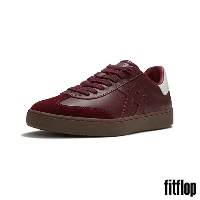 FitFlop THE DASH FF MENS 麂皮皮革 T 字形運動風休閒鞋-男(深梅洛紅/奶油色)