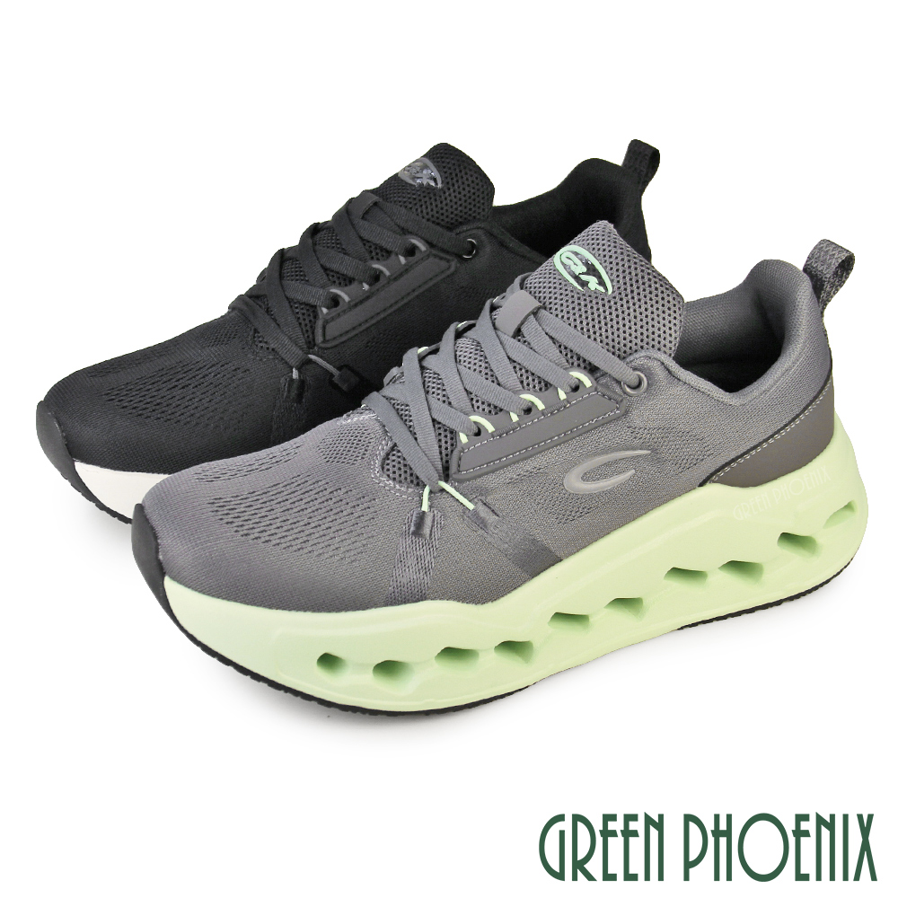 GREEN PHOENIX 波兒德 男 休閒鞋 厚底休閒鞋 運動鞋 綁帶 輕量 緩震 彈力 透氣P-12506