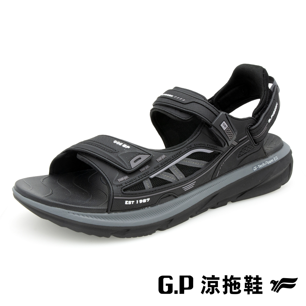 G.P 啟蒙 【G.P】男款G-tech發泡科技2.0緩震高彈磁扣兩用涼拖鞋G5765M-10 黑色 (SIZE:39-45/46 共二色)