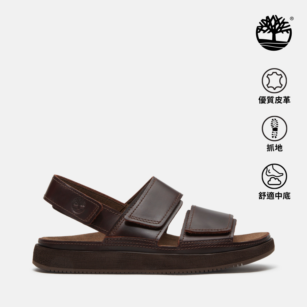 Timberland 男款深棕色後帶式皮革涼鞋|A26X8W01