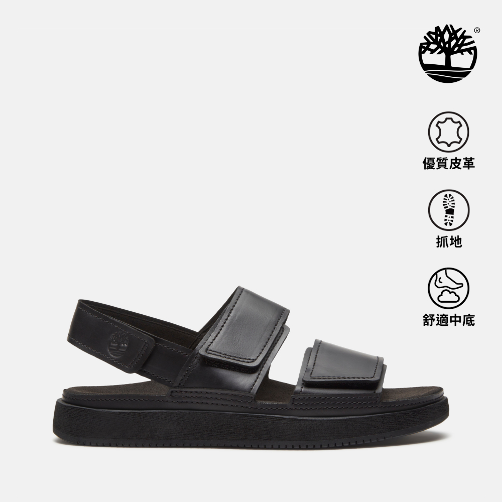 Timberland 男款黑色後帶式皮革涼鞋|A26X8W02