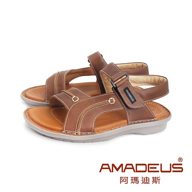 AMADEUS 阿瑪迪斯 (男)真皮減震舒適涼鞋 男鞋-咖啡色