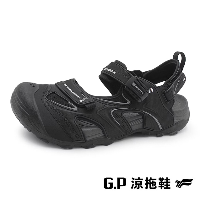 G.P 啟蒙 (男)GRIP-TECH戶外越野抓地護趾涼拖鞋 男鞋-黑色