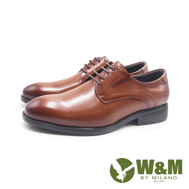 W&M (男)真皮牛皮經典點壓造型綁帶皮鞋 男鞋-渲染棕色