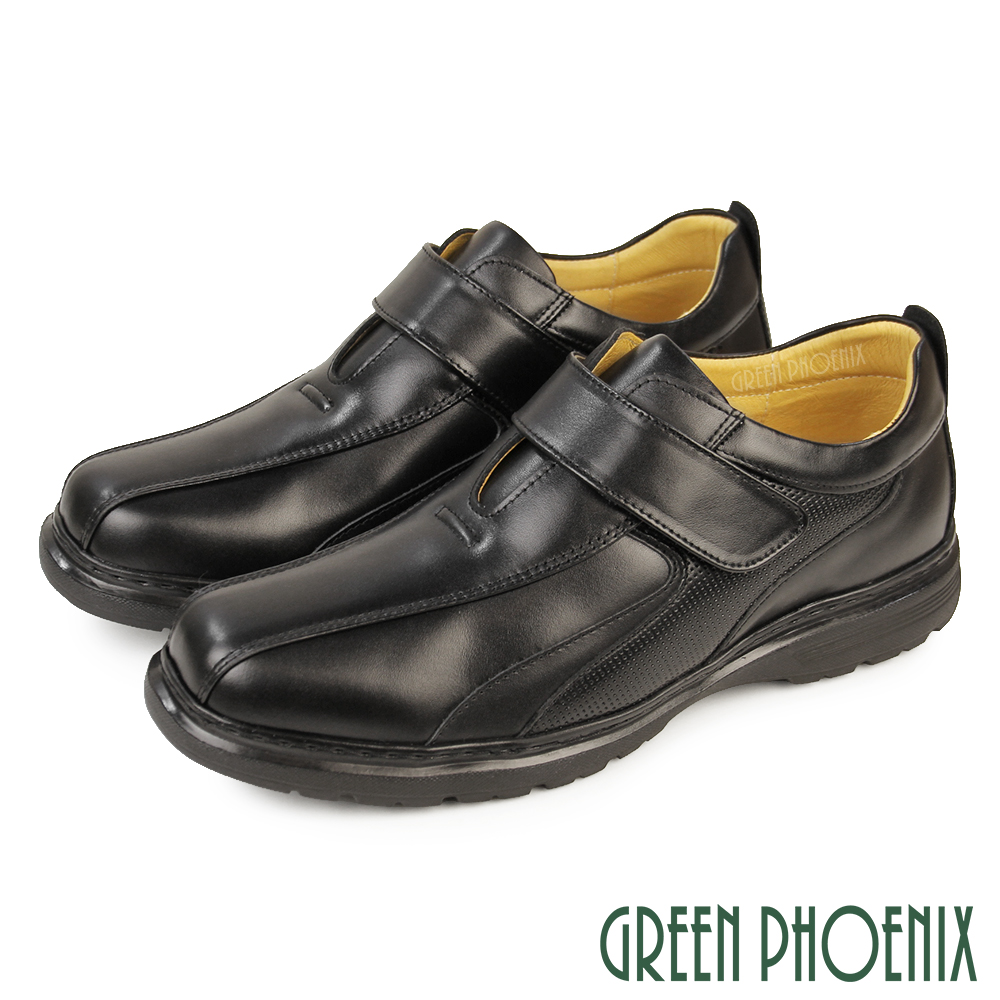 GREEN PHOENIX 波兒德 男 休閒皮鞋 商務鞋 學生鞋 皮鞋 全真皮 牛皮 沾黏式 台灣製T63-15613