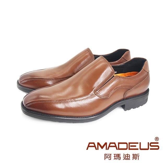 (男)小牛皮超輕量3E寬楦休閒直套皮鞋 男鞋-棕色