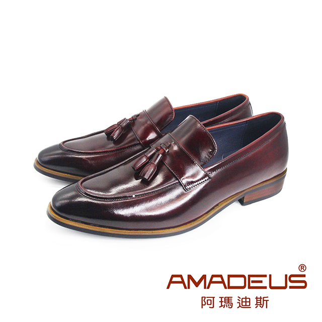 AMADEUS 阿瑪迪斯 (男)牛皮尖頭時尚紳士樂福皮鞋 男鞋-酒紅色