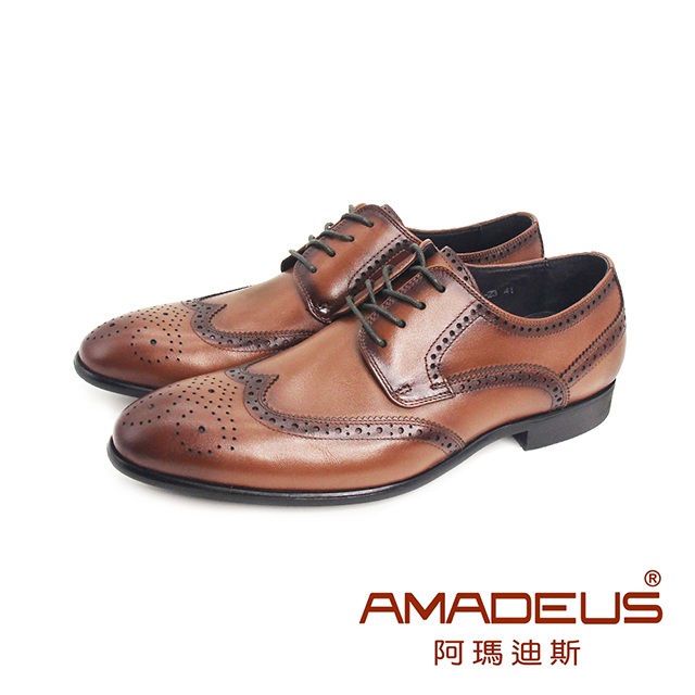 AMADEUS 阿瑪迪斯 (男)牛皮質感刷染英倫風格紳士皮鞋 男鞋-深棕色