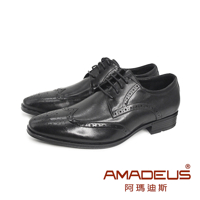 AMADEUS 阿瑪迪斯 (男)牛皮經典雕花紳士德比皮鞋 男鞋-黑色