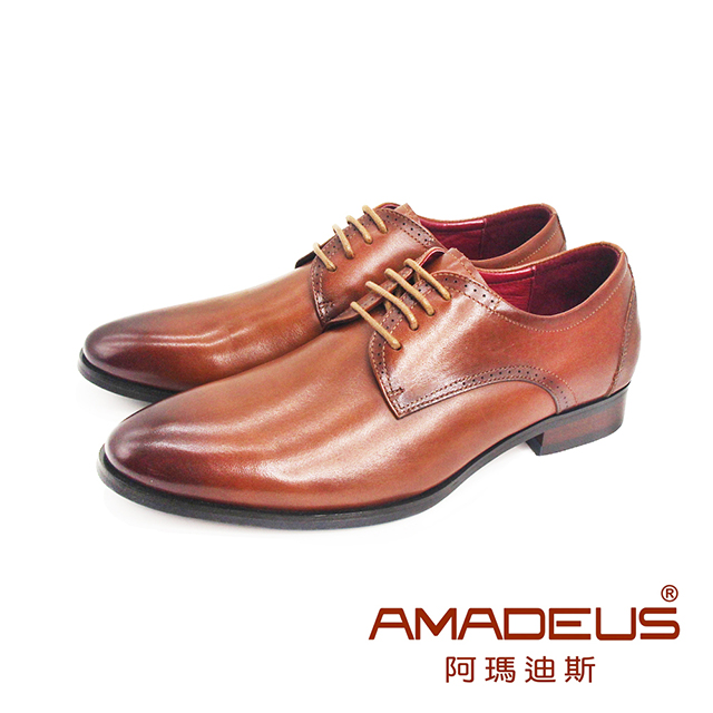 AMADEUS 阿瑪迪斯 (男)牛皮質感木根德比皮鞋 男鞋-棕色