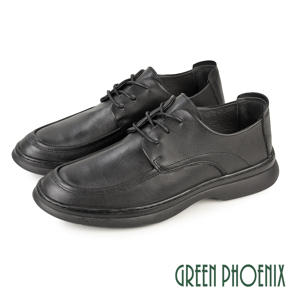 GREEN PHOENIX 波兒德 男 休閒皮鞋 德比鞋 學生鞋 皮鞋 輕商務 全真皮 綁帶 柔軟 手縫大底T15-19038