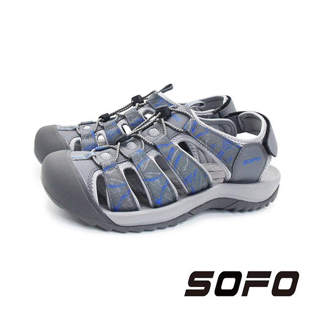 SOFO (男)水陸溯溪魔鬼氈寬楦護趾涼鞋 男鞋-灰紋