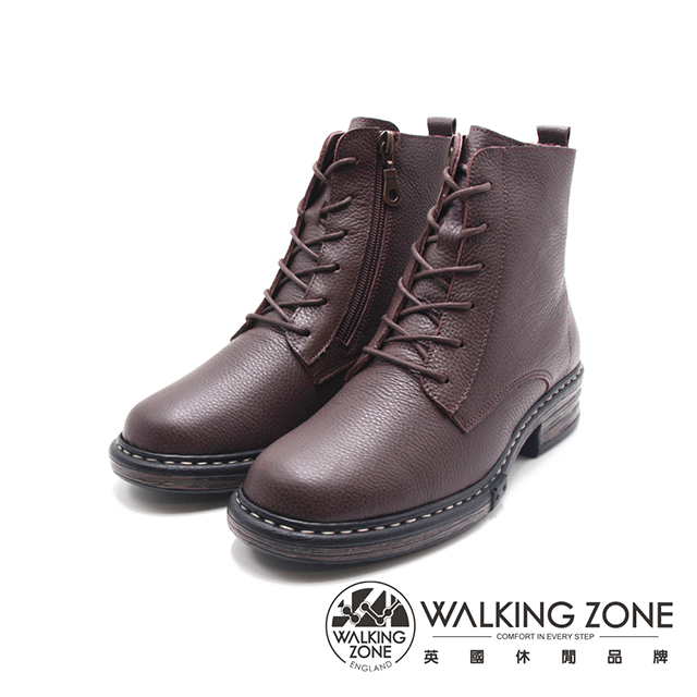WALKING ZONE (女)百搭經典款中筒短靴 女鞋-咖啡色