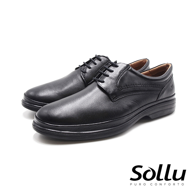 Sollu  巴西專櫃Soft側logo綁帶雅仕皮鞋 男鞋-黑