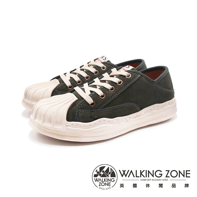 WALKING ZONE (女)可愛大圓頭牛榔皮溶解鞋 休閒鞋 女鞋-米綠色