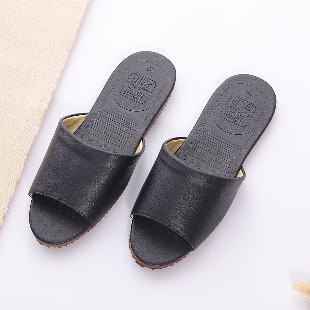 素雅壓紋皮拖鞋-藍