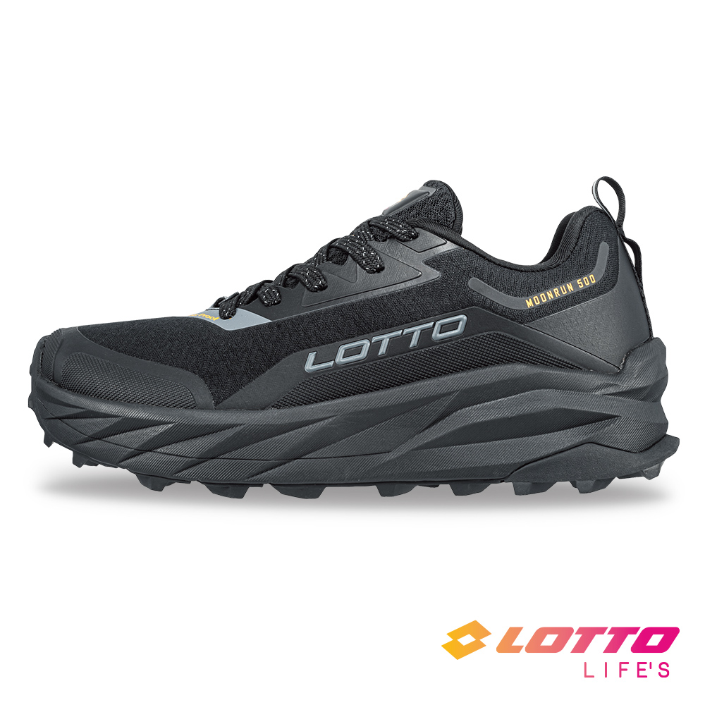 LOTTO 樂得 【LOTTO 義大利】男 寬楦 MoonRun 500 強效防潑水越野跑鞋(碳黑)